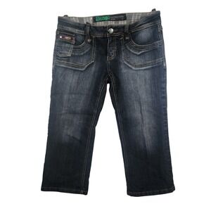 Bongo Hardcore Denim Womens Capri Jeans Dark Wash Rhinestone Back Pocket Y2K 32W